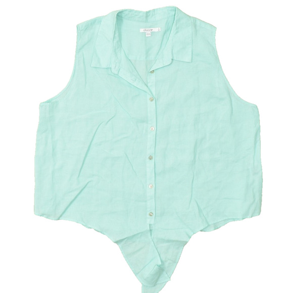 Chico's Plus Size 4 (US 20) Linen Sleeveless Top Tie Front Blouse Mint Green - Picture 1 of 8
